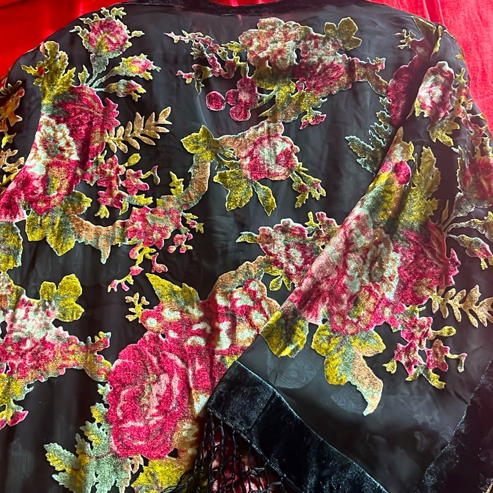 Bohemian burnt silk roses black art nouveau penjoar robe